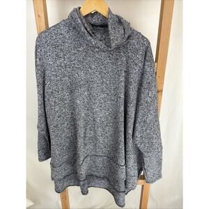 NWT Zenana Marled Gray High Low Hem Slits 11" Turtleneck Sweater #0928 Size 1X